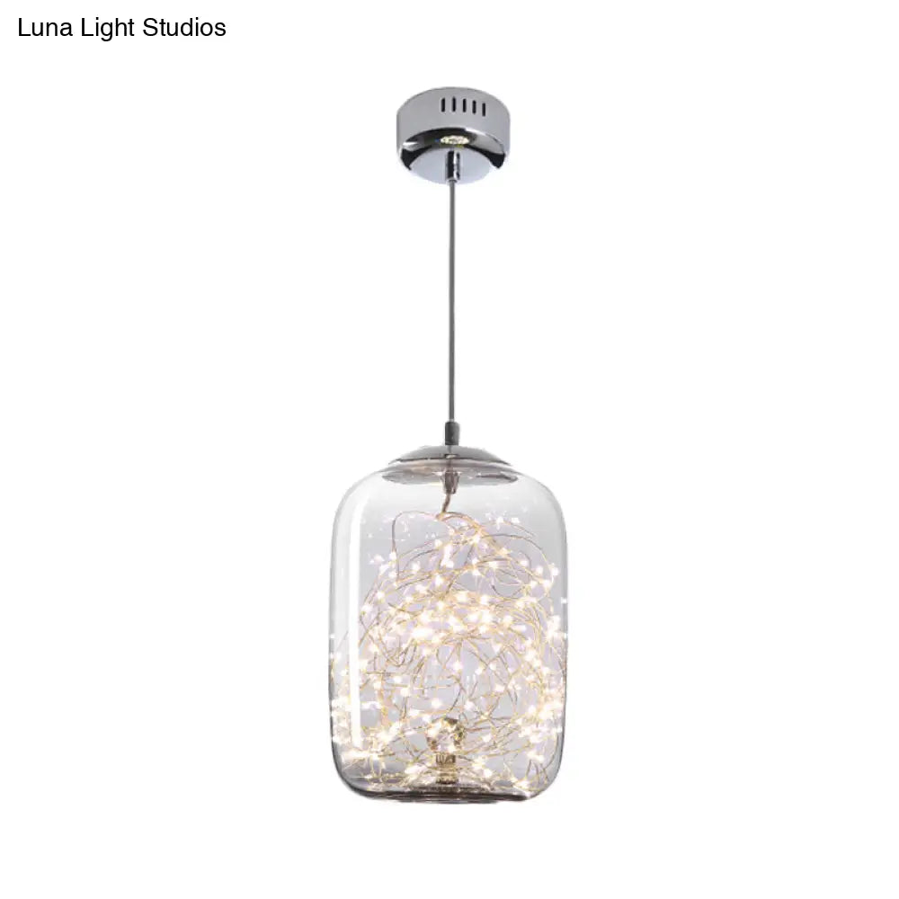 Contemporary Led Pendant Light With Elegant Amber/Smoke Grey Glass Globe/Cylinder/Oval Design For