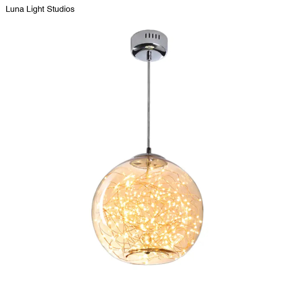 Contemporary Led Pendant Light With Amber/Smoke Grey Glass Globe/Cylinder/Oval - Ideal For Living