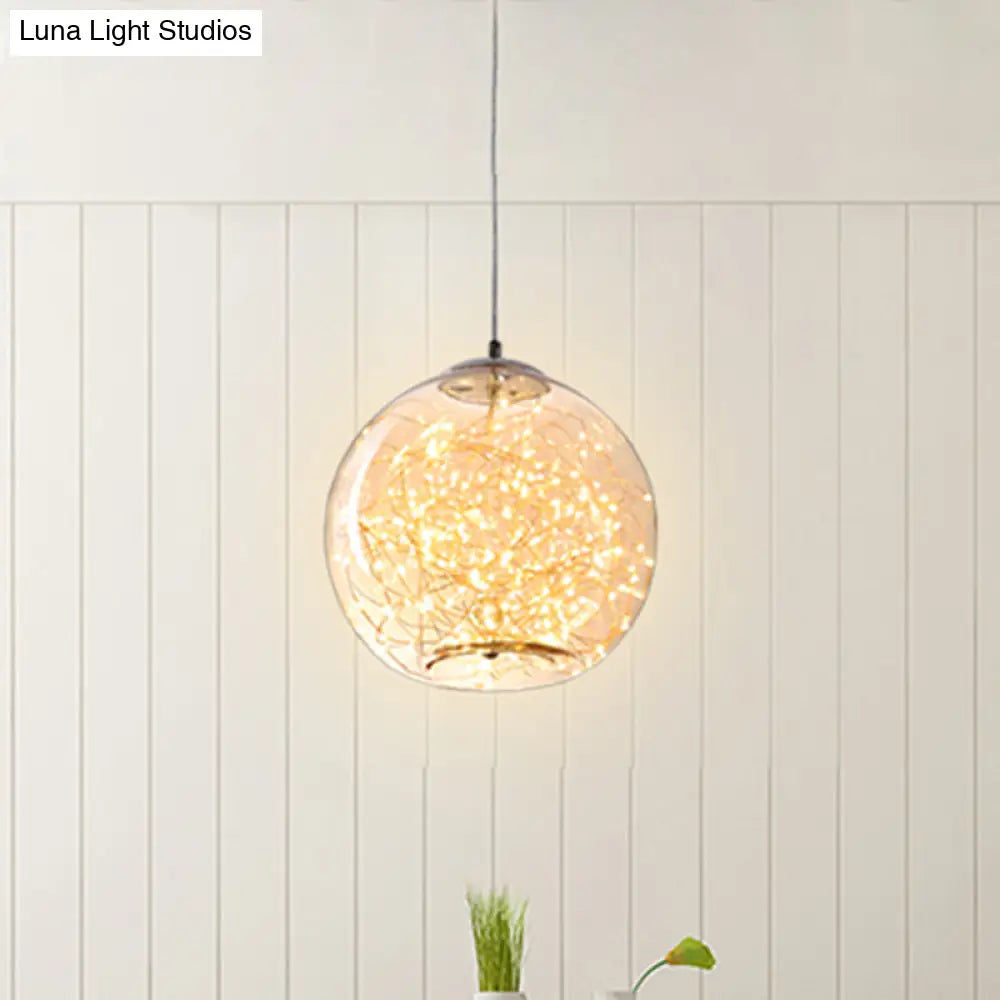 Contemporary Led Pendant Light With Amber/Smoke Grey Glass Globe/Cylinder/Oval - Ideal For Living