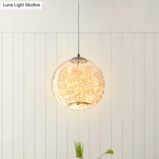 Contemporary Led Pendant Light With Amber/Smoke Grey Glass Globe/Cylinder/Oval - Ideal For Living