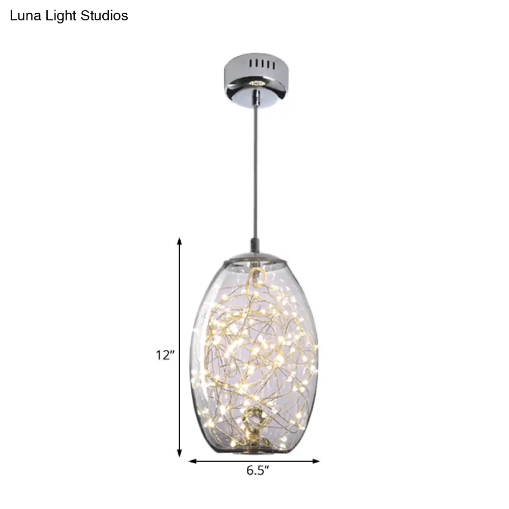 Contemporary Led Pendant Light With Amber/Smoke Grey Glass Globe/Cylinder/Oval - Ideal For Living