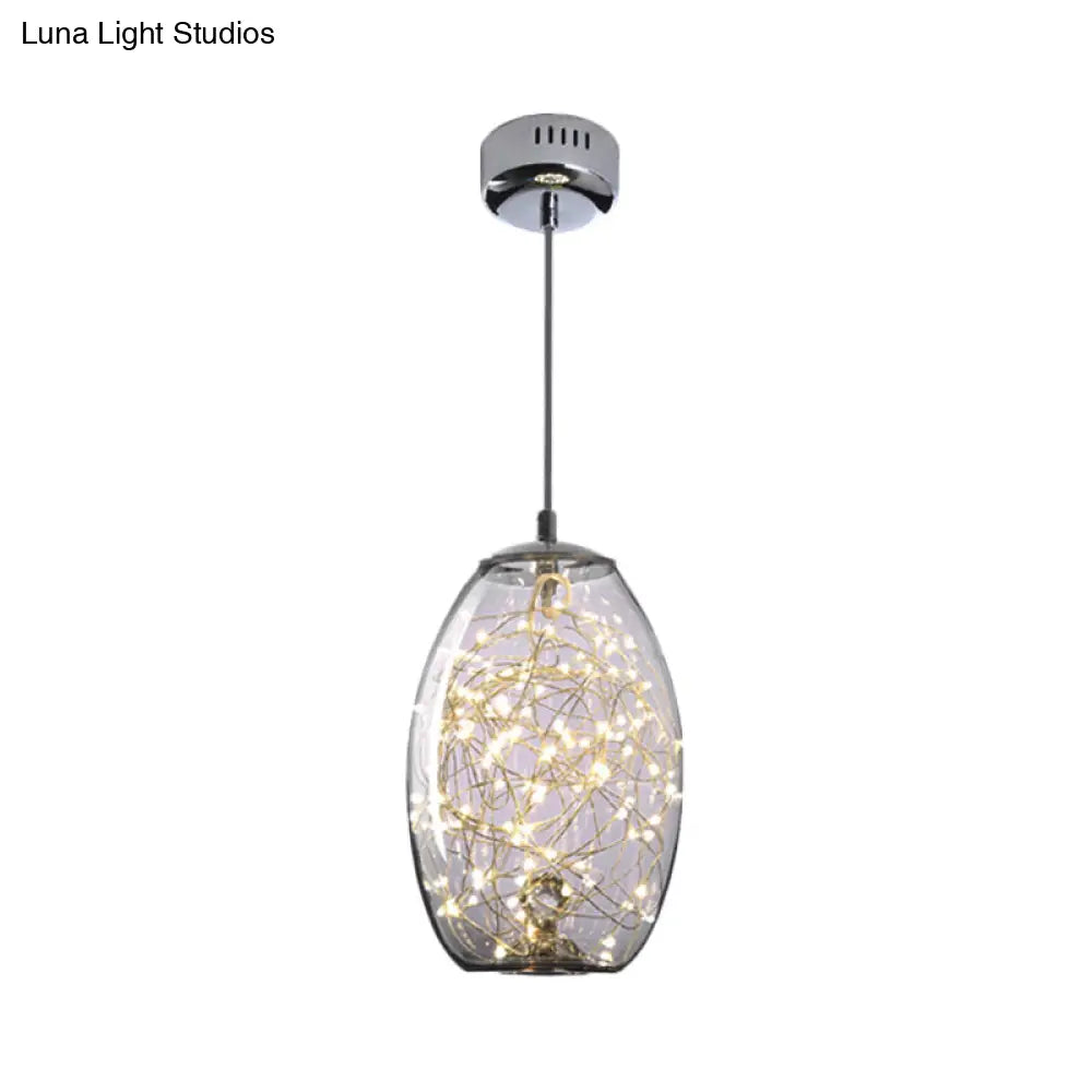 Contemporary Led Pendant Light With Elegant Amber/Smoke Grey Glass Globe/Cylinder/Oval Design For