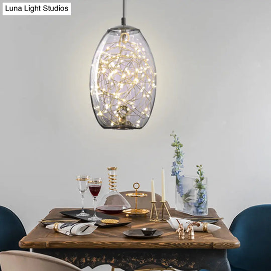 Contemporary Led Pendant Light With Amber/Smoke Grey Glass Globe/Cylinder/Oval - Ideal For Living