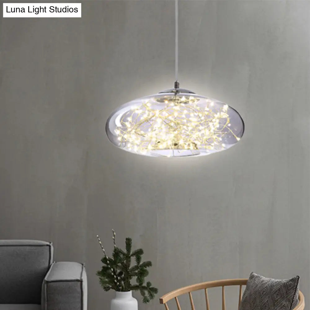 Contemporary Led Pendant Light With Elegant Amber/Smoke Grey Glass Globe/Cylinder/Oval Design For