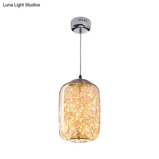 Contemporary Led Pendant Light With Amber/Smoke Grey Glass Globe/Cylinder/Oval - Ideal For Living