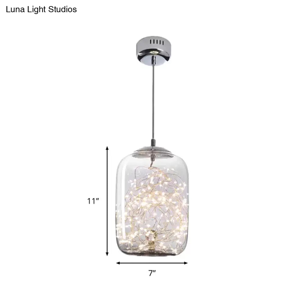 Contemporary Led Pendant Light With Amber/Smoke Grey Glass Globe/Cylinder/Oval - Ideal For Living