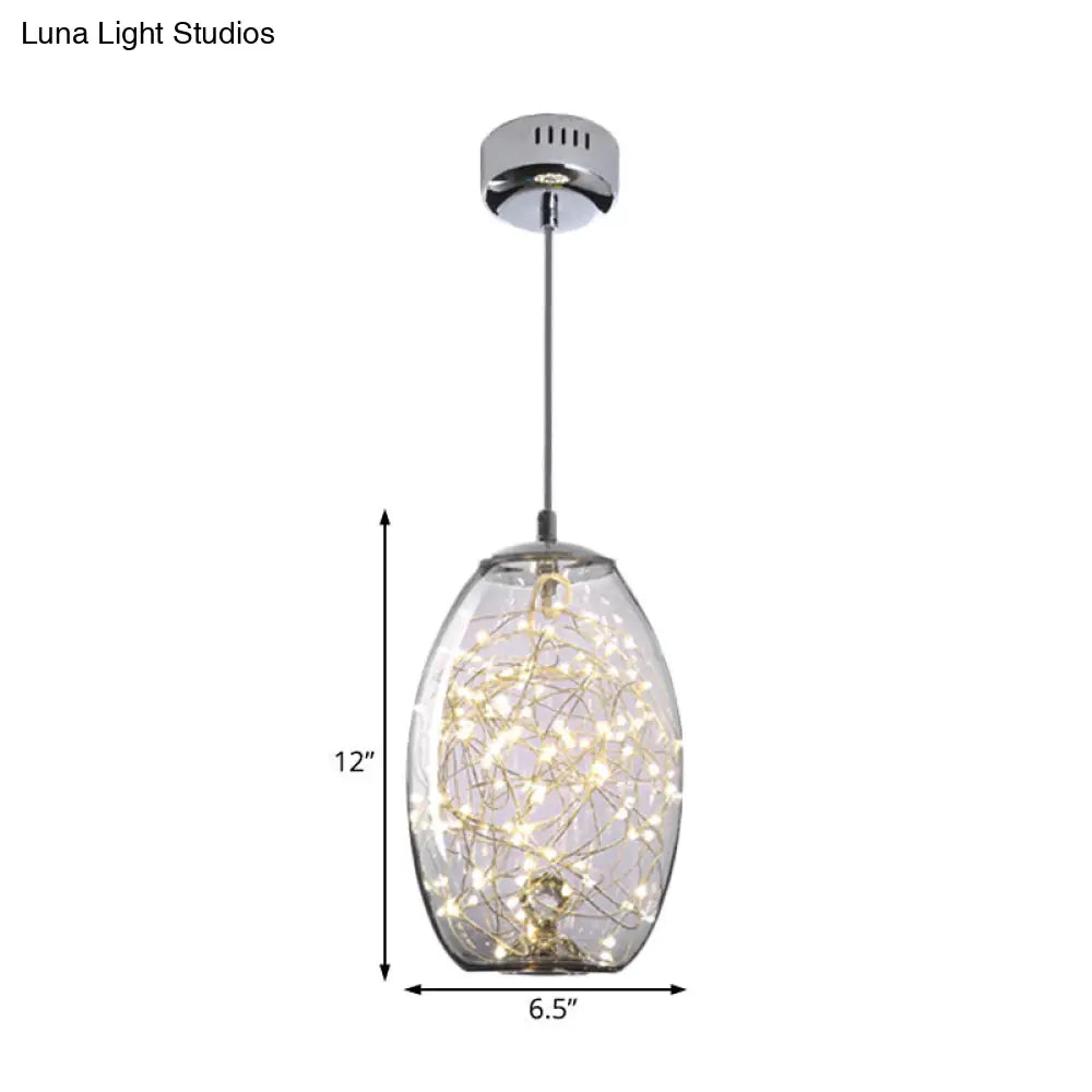 Contemporary Led Pendant Light With Elegant Amber/Smoke Grey Glass Globe/Cylinder/Oval Design For