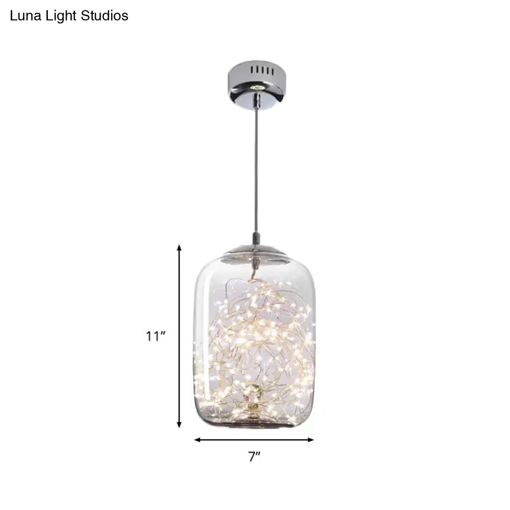 Contemporary Led Pendant Light With Elegant Amber/Smoke Grey Glass Globe/Cylinder/Oval Design For