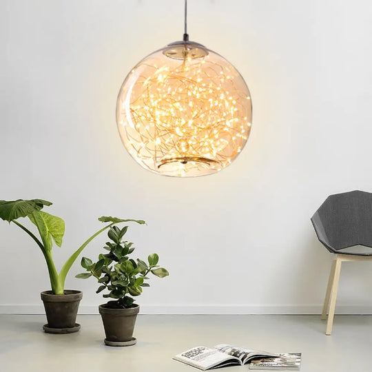 Contemporary Led Pendant Light With Amber/Smoke Grey Glass Globe/Cylinder/Oval - Ideal For Living