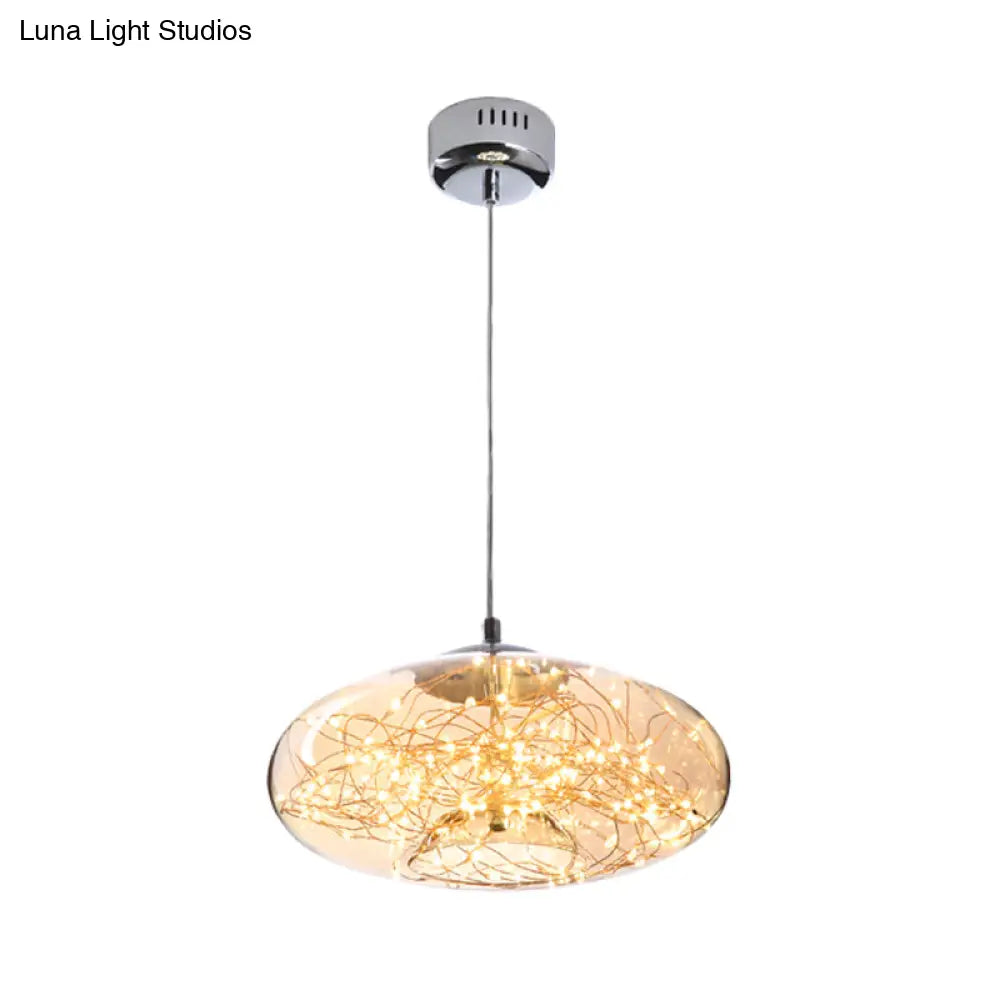 Contemporary Led Pendant Light With Amber/Smoke Grey Glass Globe/Cylinder/Oval - Ideal For Living