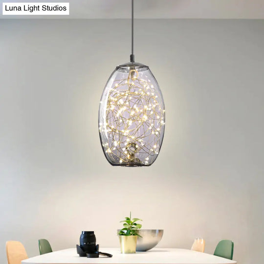 Contemporary Led Pendant Light With Elegant Amber/Smoke Grey Glass Globe/Cylinder/Oval Design For