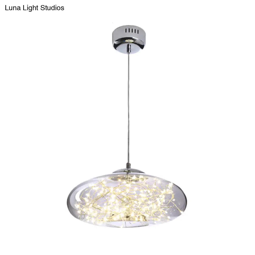 Contemporary Led Pendant Light With Elegant Amber/Smoke Grey Glass Globe/Cylinder/Oval Design For