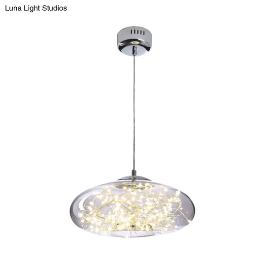 Contemporary Led Pendant Light With Elegant Amber/Smoke Grey Glass Globe/Cylinder/Oval Design For