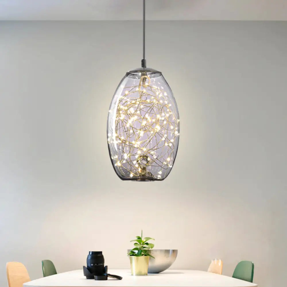 Contemporary Led Pendant Light With Amber/Smoke Grey Glass Globe/Cylinder/Oval - Ideal For Living