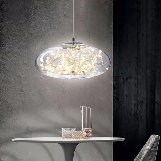 Contemporary Led Pendant Light With Amber/Smoke Grey Glass Globe/Cylinder/Oval - Ideal For Living