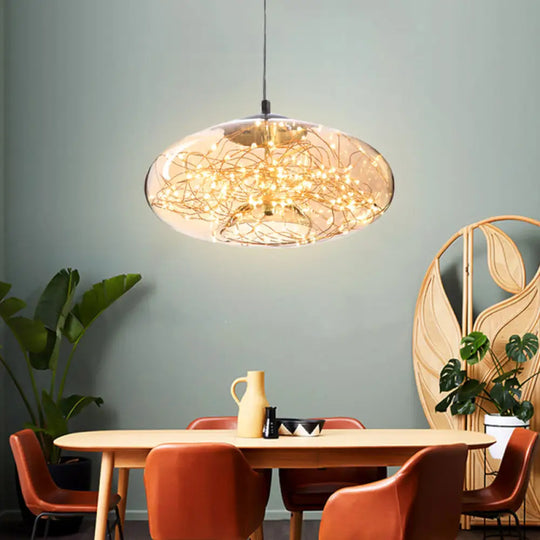 Contemporary Led Pendant Light With Amber/Smoke Grey Glass Globe/Cylinder/Oval - Ideal For Living