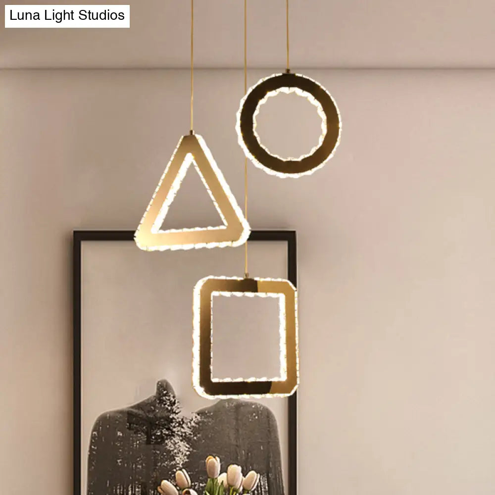 Contemporary Led Pendant Lighting With Clear Crystals And Stainless-Steel Geometric Design