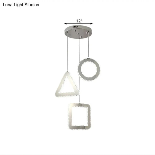 Contemporary Led Pendant Lighting With Clear Crystals And Stainless-Steel Finish