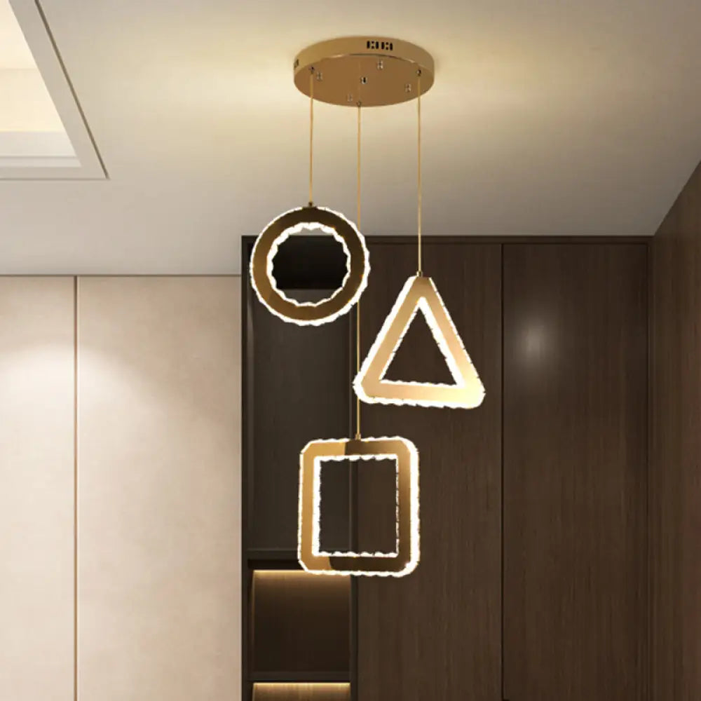 Contemporary Led Pendant Lighting With Clear Crystals And Stainless-Steel Geometric Design