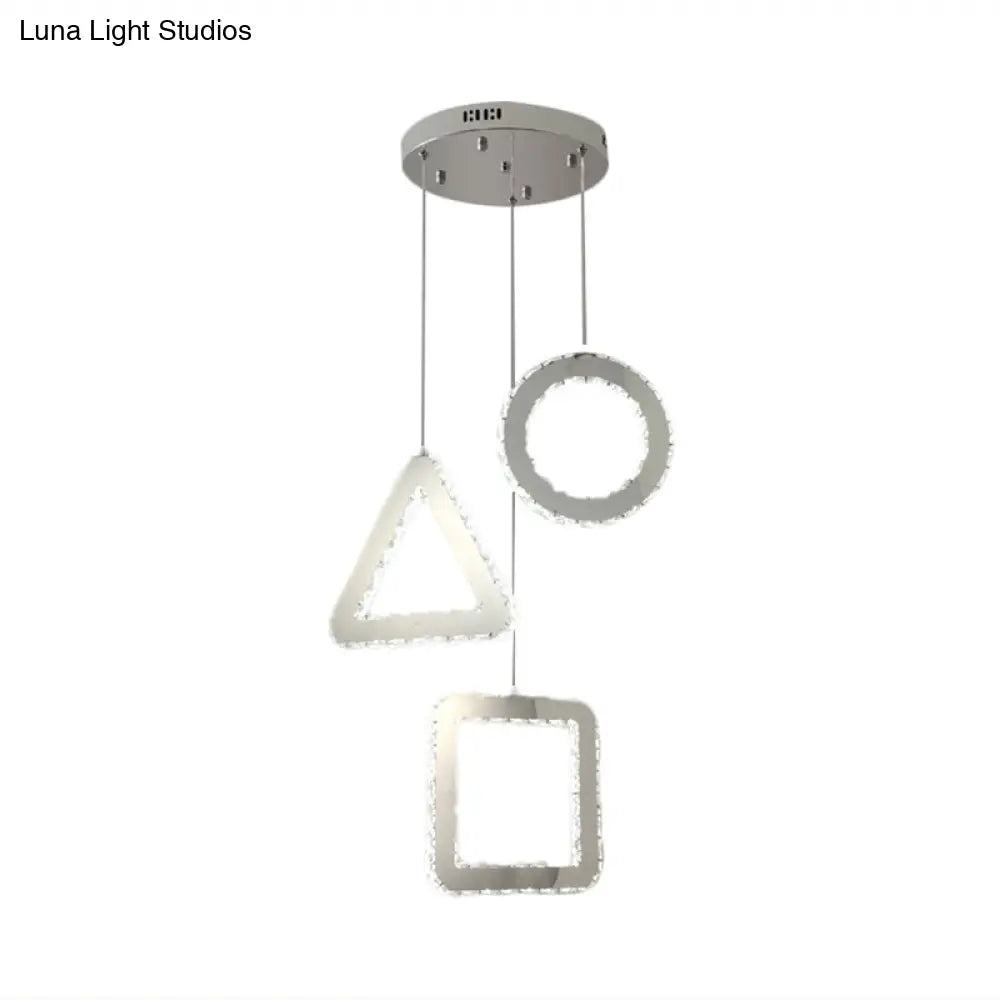 Contemporary Led Pendant Lighting With Clear Crystals And Stainless-Steel Finish