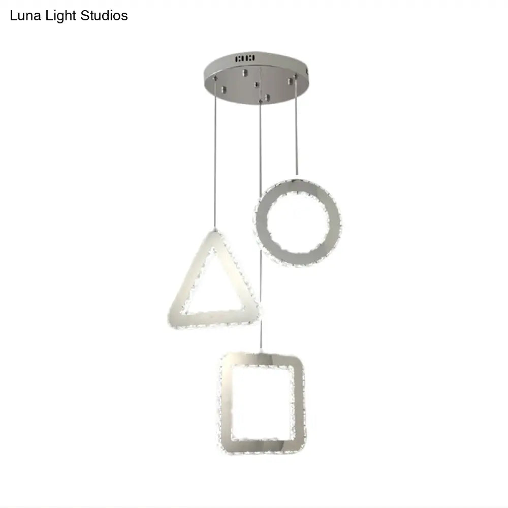 Contemporary Led Pendant Lighting With Clear Crystals And Stainless-Steel Geometric Design