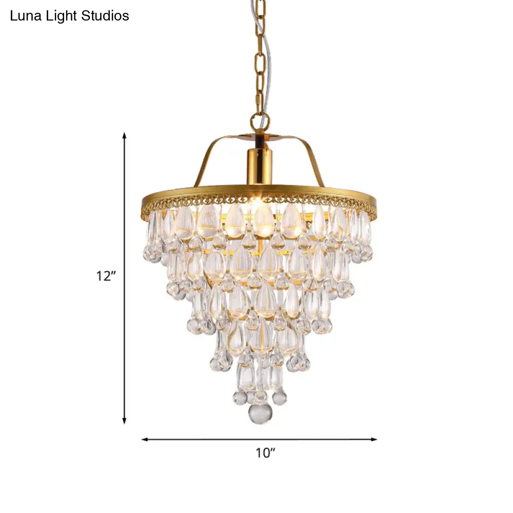 Contemporary Led Pendant With Crystal Teardrop & Gold Trim - Dining Table Lighting