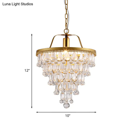 Contemporary Led Pendant With Crystal Teardrop & Gold Trim - Dining Table Lighting