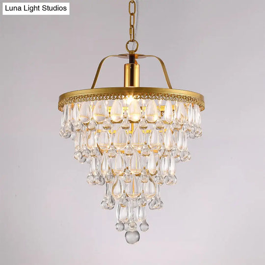 Contemporary Led Pendant With Crystal Teardrop & Gold Trim - Dining Table Lighting