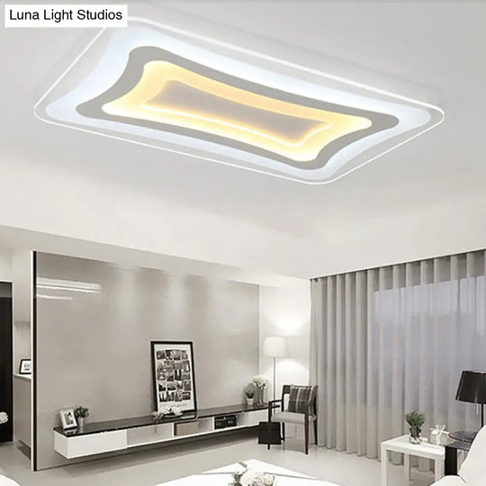 Contemporary Led Rectangular Flush Mount Ceiling Light In White - Warm/White