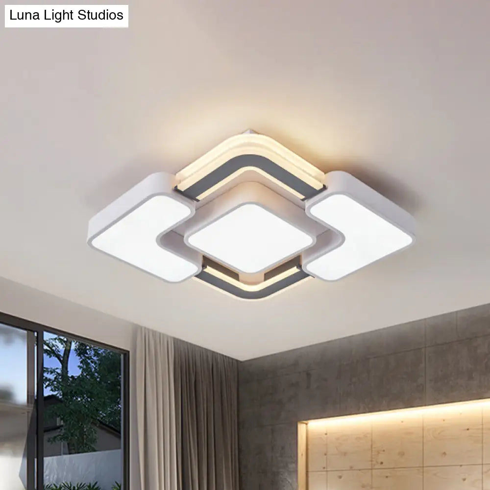 Contemporary Led Rhombus Metal Flush Mount Ceiling Lamp For Bedroom - Black - White Design