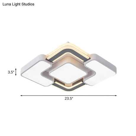 Contemporary Led Rhombus Metal Flush Mount Ceiling Lamp For Bedroom - Black - White Design
