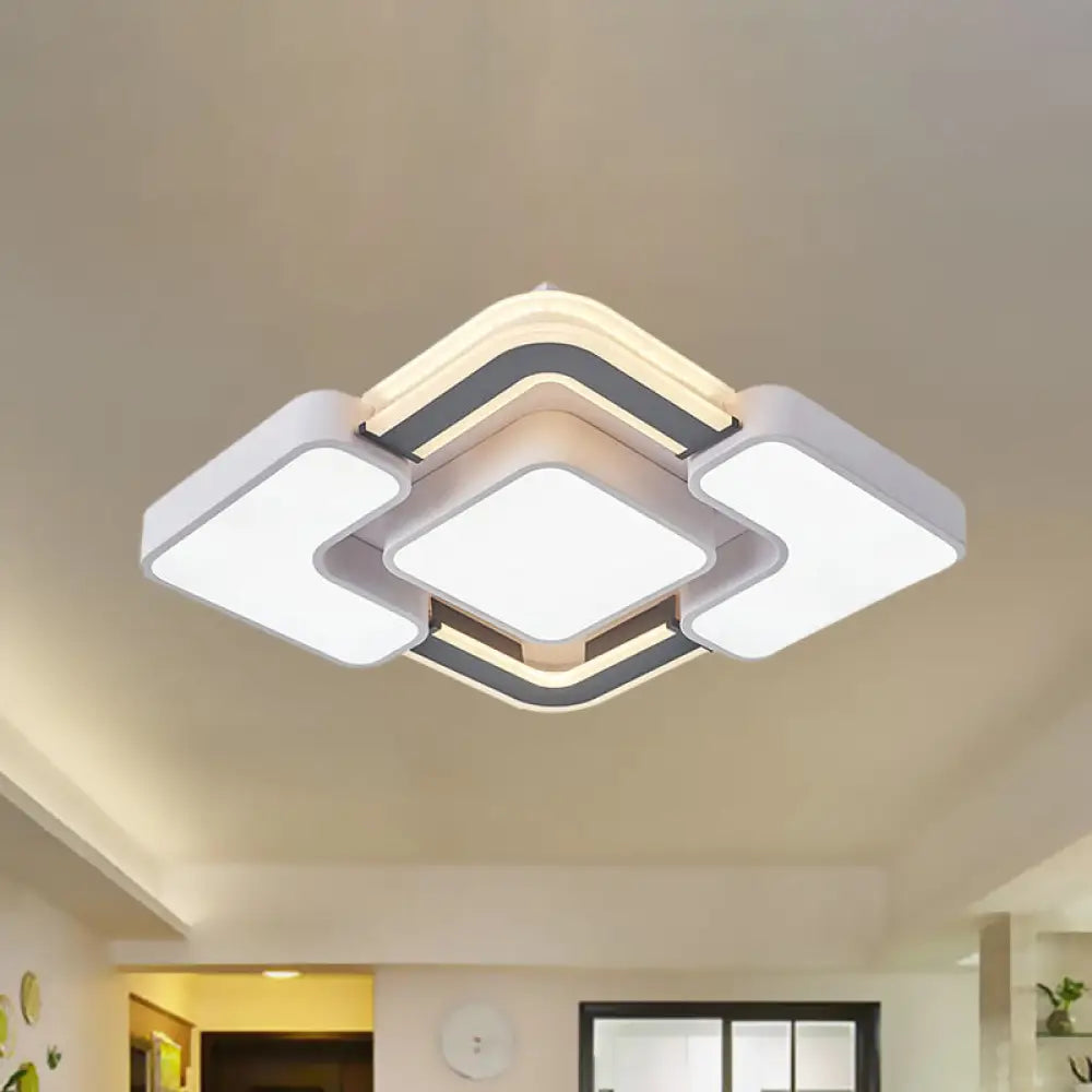 Contemporary Led Rhombus Metal Flush Mount Ceiling Lamp For Bedroom - Black - White Design