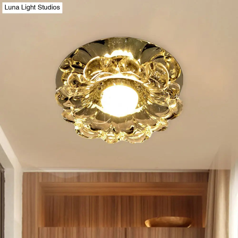 Contemporary Led Scalloped Flush Mount Light With Chrome Finish And Beveled Crystal - Warm/White