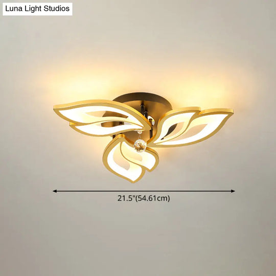 Contemporary Led Semi Flush Mount Ceiling Light With Crystal Ball - Gold Finish