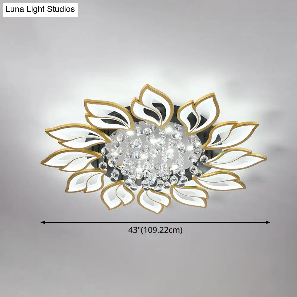 Contemporary Led Semi Flush Mount Ceiling Light With Crystal Ball - Gold Finish