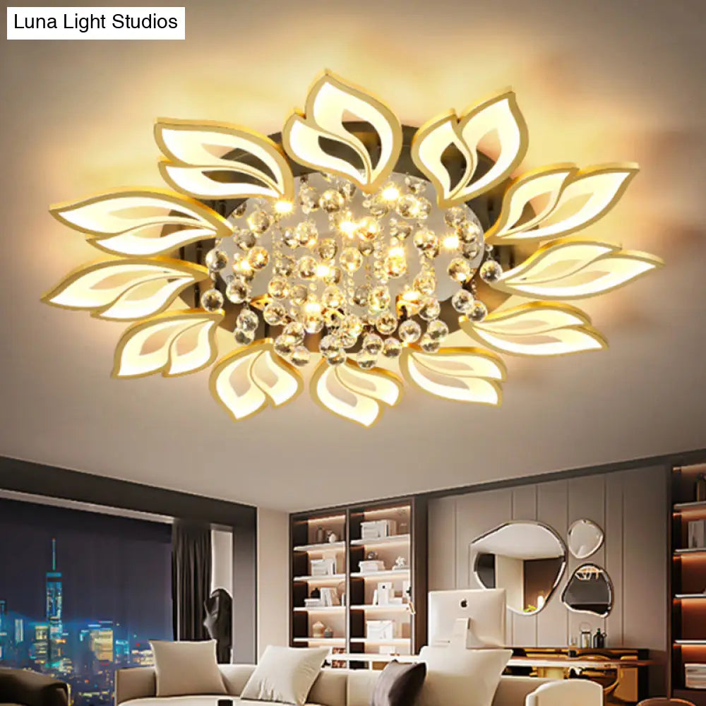 Contemporary Led Semi Flush Mount Ceiling Light With Crystal Ball - Gold Finish