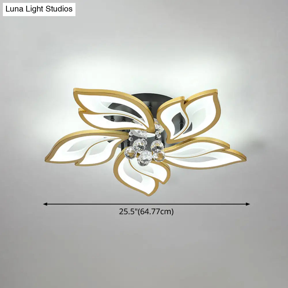 Contemporary Led Semi Flush Mount Ceiling Light With Crystal Ball - Gold Finish