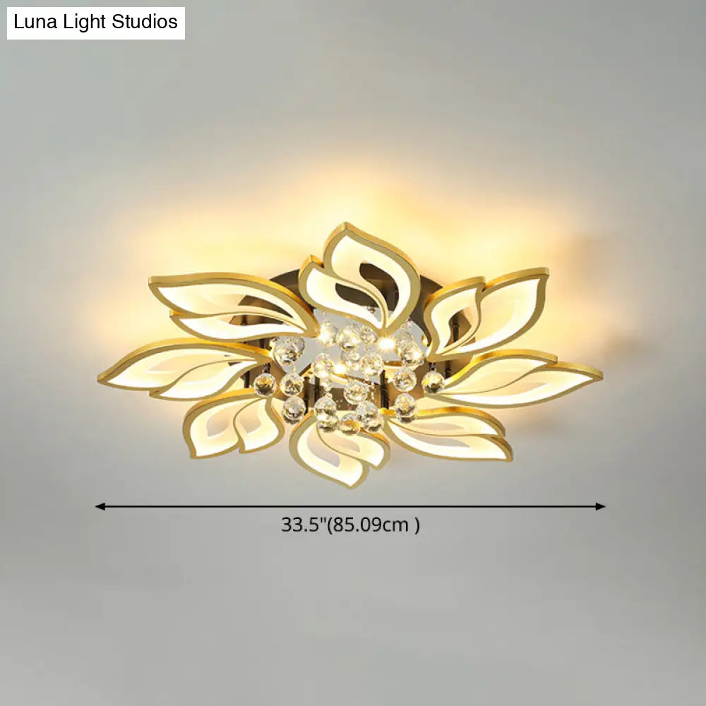 Contemporary Led Semi Flush Mount Ceiling Light With Crystal Ball - Gold Finish