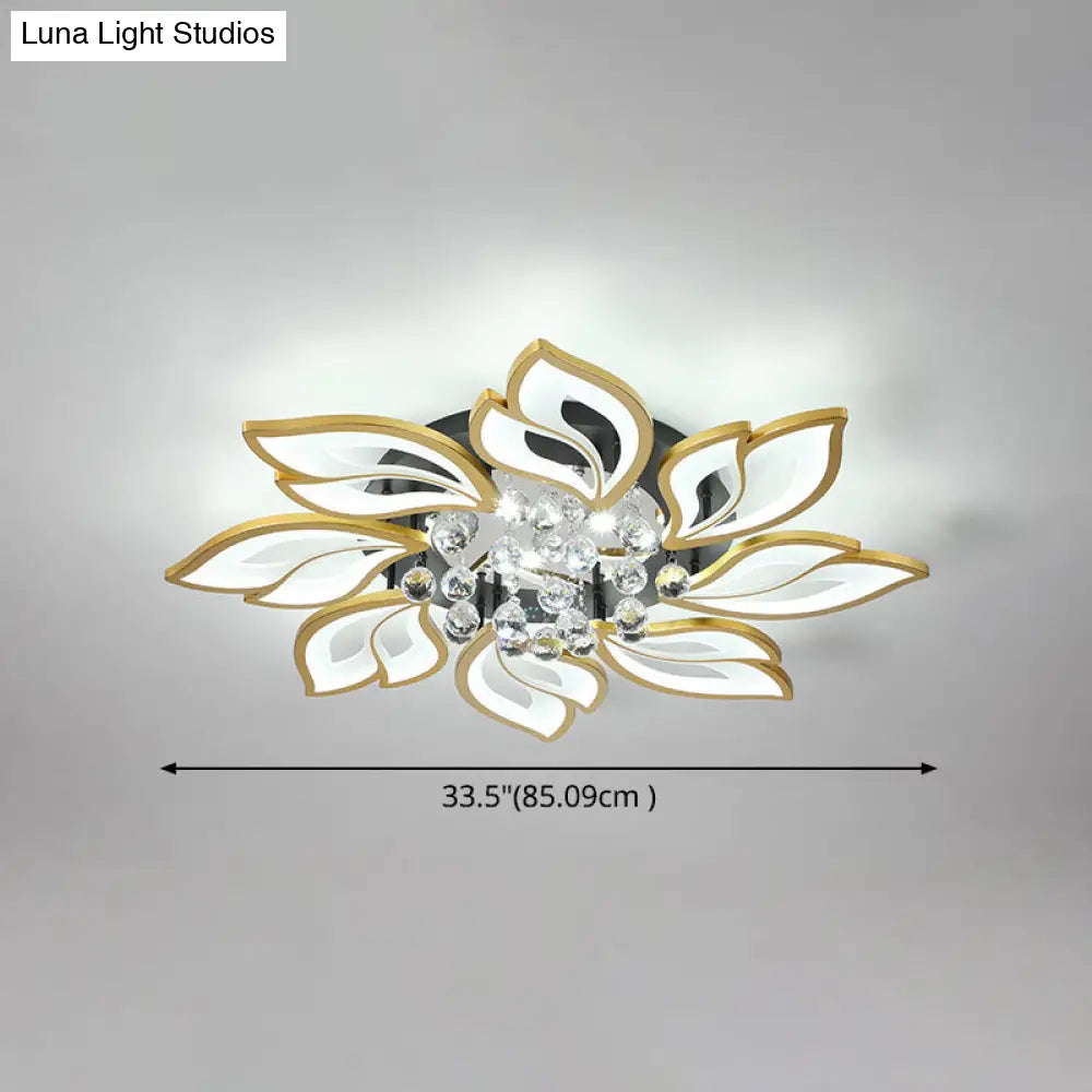 Contemporary Led Semi Flush Mount Ceiling Light With Crystal Ball - Gold Finish