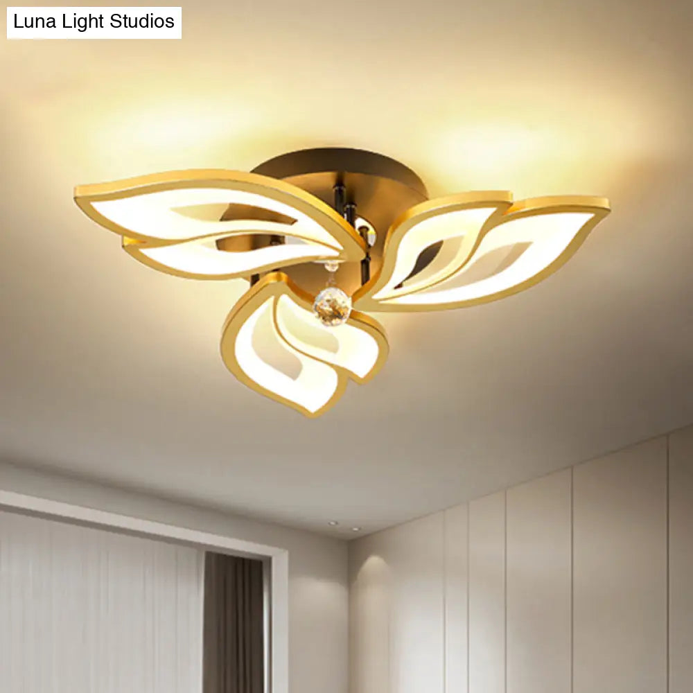 Contemporary Led Semi Flush Mount Ceiling Light With Crystal Ball - Gold Finish