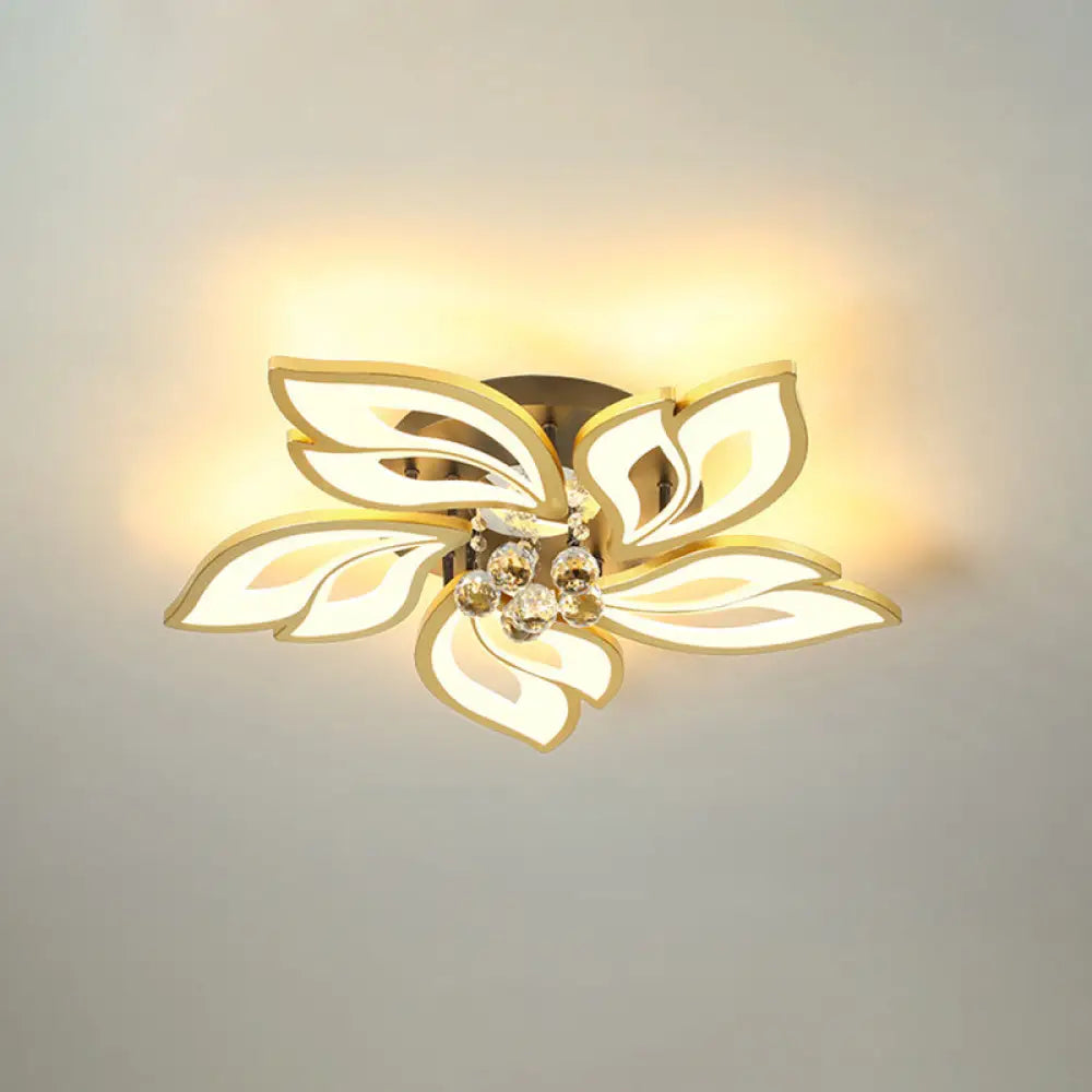 Contemporary Led Semi Flush Mount Ceiling Light With Crystal Ball - Gold Finish 5 / Remote Control