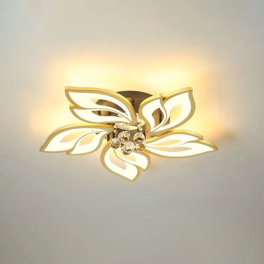 Contemporary Led Semi Flush Mount Ceiling Light With Crystal Ball - Gold Finish 5 / Remote Control