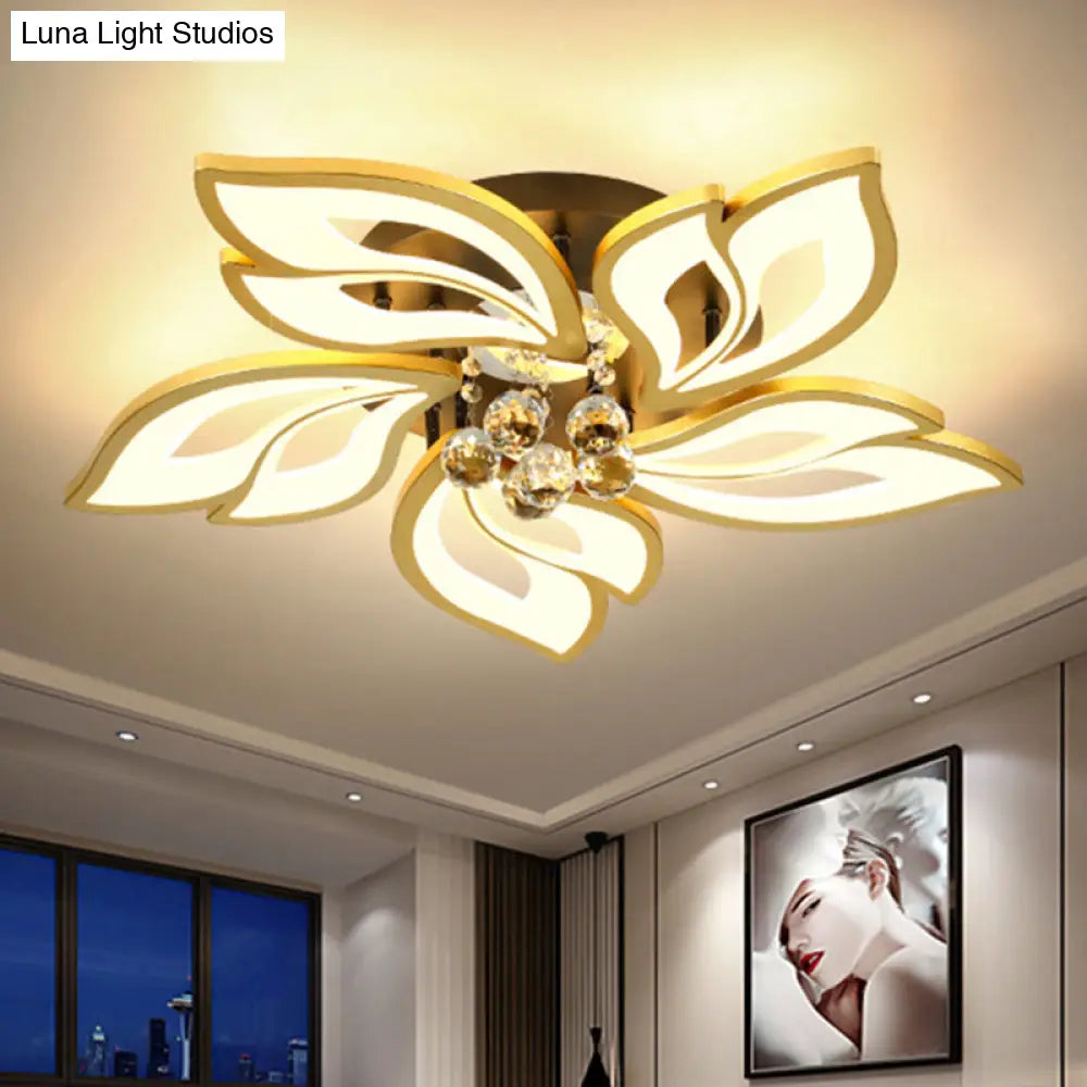 Contemporary Led Semi Flush Mount Ceiling Light With Crystal Ball - Gold Finish