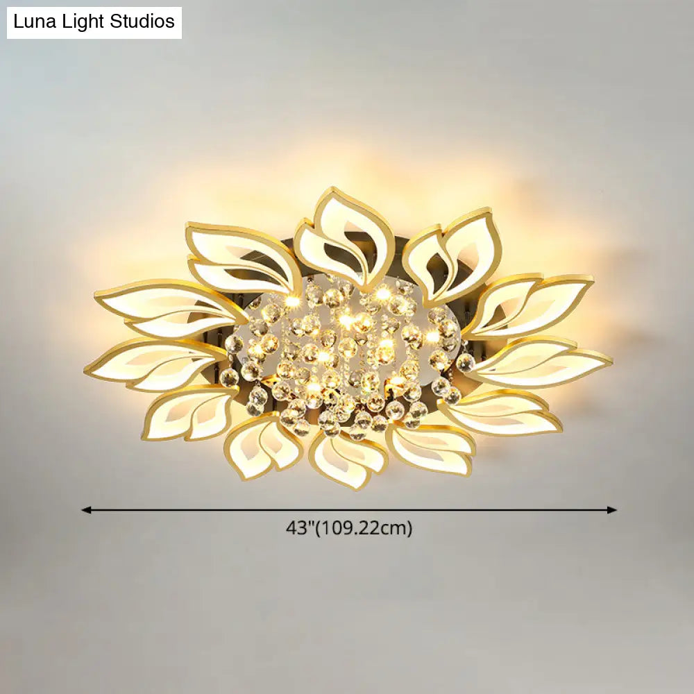 Contemporary Led Semi Flush Mount Ceiling Light With Crystal Ball - Gold Finish