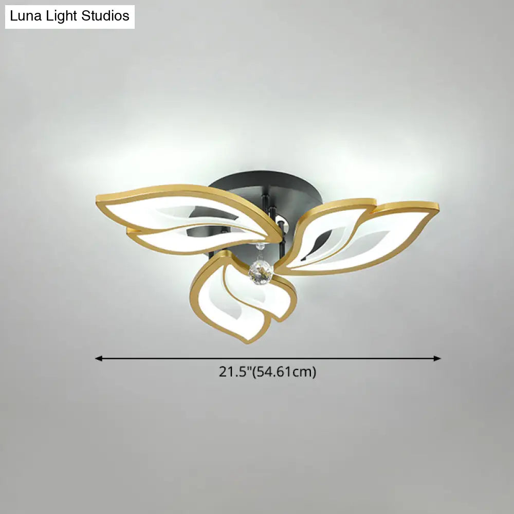 Contemporary Led Semi Flush Mount Ceiling Light With Crystal Ball - Gold Finish