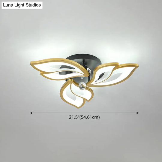 Contemporary Led Semi Flush Mount Ceiling Light With Crystal Ball - Gold Finish