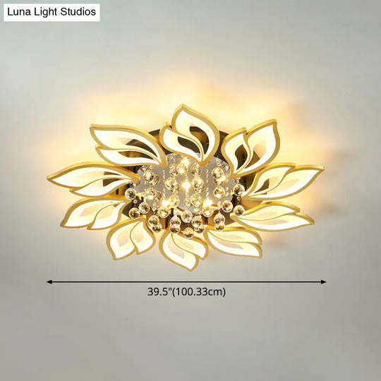 Contemporary Led Semi Flush Mount Ceiling Light With Crystal Ball - Gold Finish