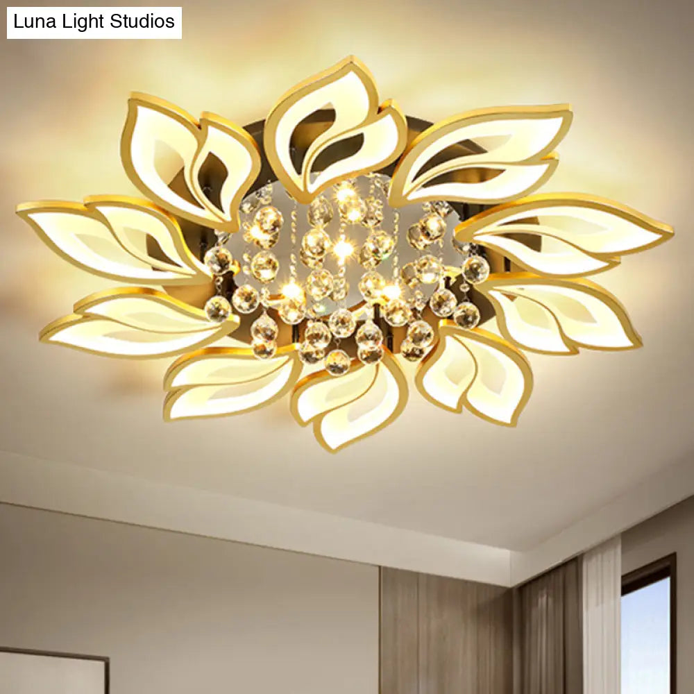 Contemporary Led Semi Flush Mount Ceiling Light With Crystal Ball - Gold Finish