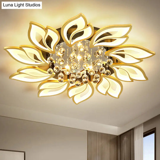 Contemporary Led Semi Flush Mount Ceiling Light With Crystal Ball - Gold Finish