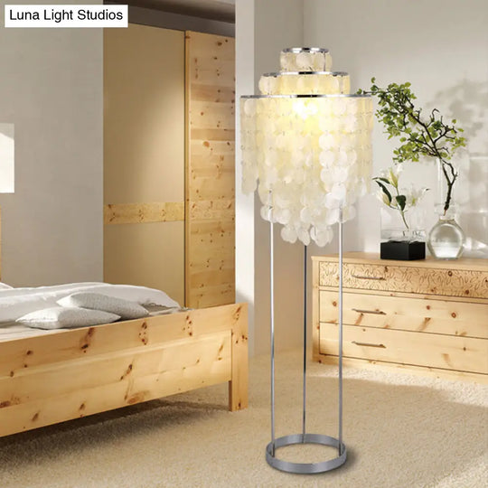 Contemporary Led Shell Floor Lamp In White With Reading Function